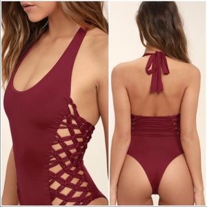 Frankie’s Bikinis burgundy Camilla bathing suit